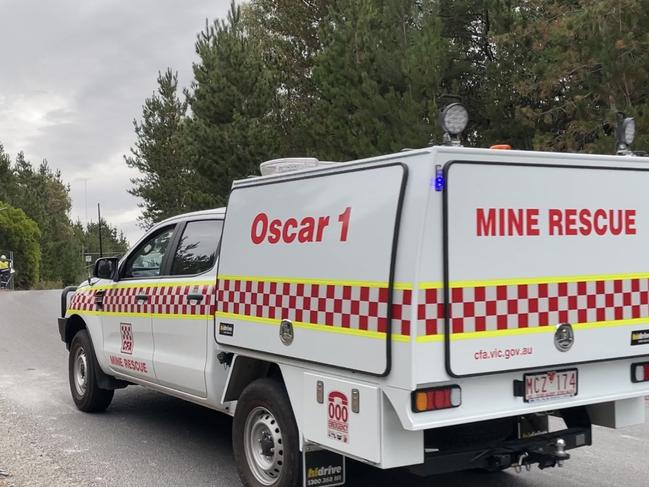 A mine rescue vehicle arrives at the scene. Picture: Tim Cox