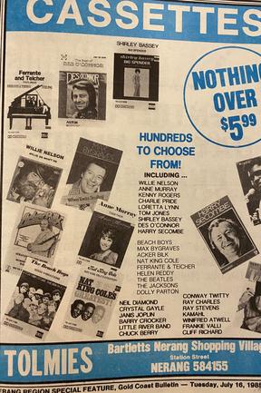 Cheap cassettes from Tolmies. Advertisements from the Gold Coast Bulletin, July 1985