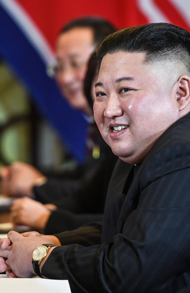 North Korea's leader Kim Jong Un smiles during the bilateral meeting with US President Donald Trump. Picture: AFP