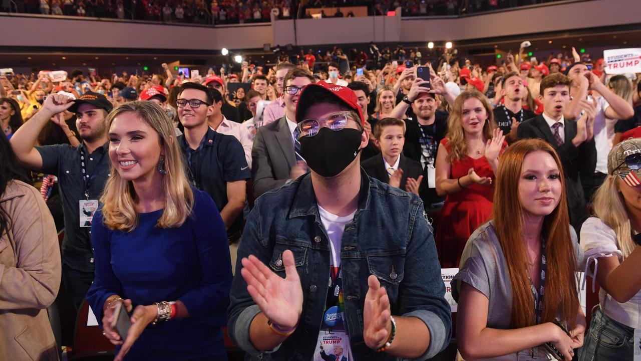 Supporters listen as US President Donald Trump speaks during a Students for Trump event at the Dream City Church in Phoenix, Arizona. Picture: AFP