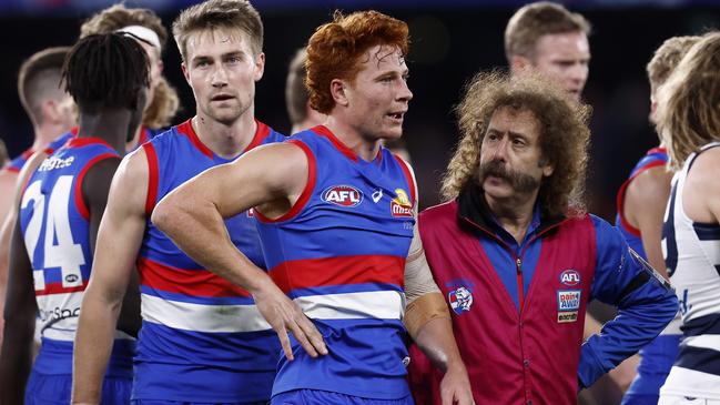 Ed Richards was left worse for wear after a hit from Rhys Stanley. Picture: Getty Images