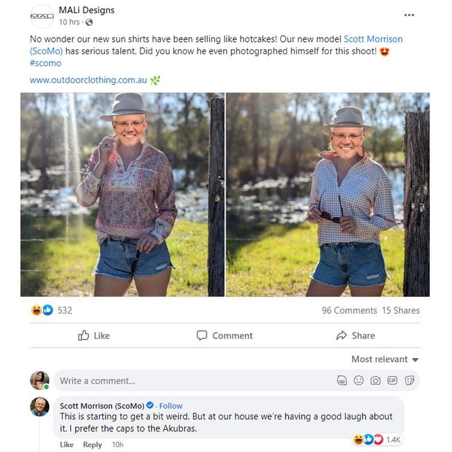 Scott Morrison left a comment on a photo of him as a model. Picture: Facebook.