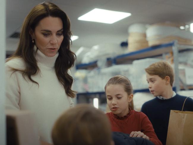 Kate took her kids to launch her Christmas Baby Bank in Maidenhead, UK, back on December 12. Picture: Kensington Palace/YouTube