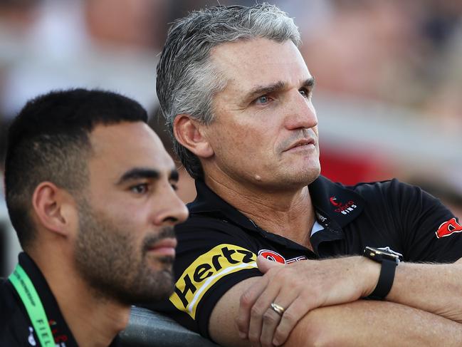 SYDNEY, AUSTRALIA - MARCH 13: Panthers head coach Ivan Cleary watches on during the round one NSW Cup match between the Penrith Panthers and the South Sydney Rabbitohs at Panthers Stadium, on March 13, 2021, in Sydney, Australia. (Photo by Mark Kolbe/Getty Images)