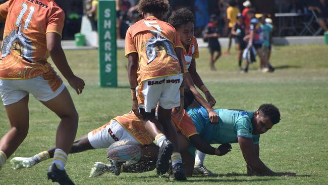 Warba Wangarunya Rugby League Carnival, under-17 boys, Black Boys versus Masada Iosefa and Gary Field Memorial, Saleyards Park, Rockhampton, January 19, 2024.