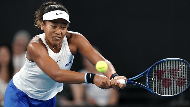 Naomi Osaka reaches for a backhand. Picture: AAP