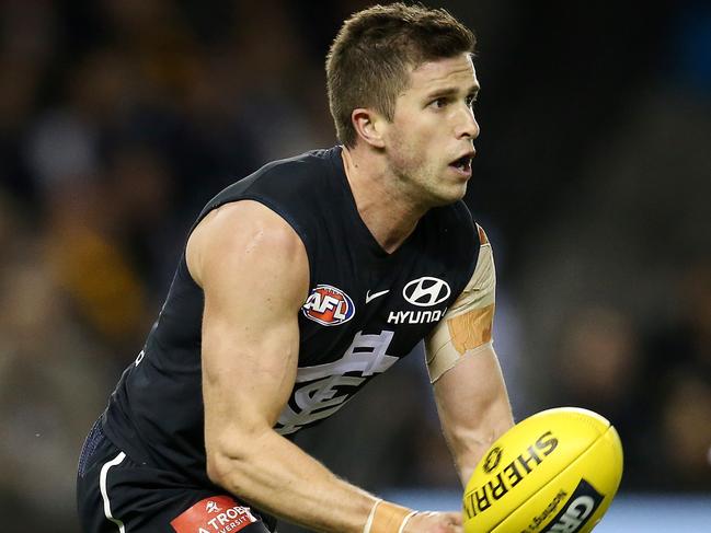 Round 18. 22/07/2018. Carlton v Hawthorn at Etihad Stadium.  Carlton's Marc Murphy third quarter action   . Pic: Michael Klein