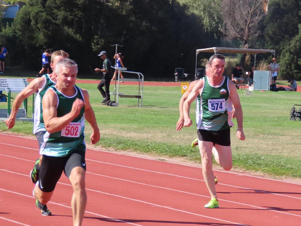 Competitors go toe-to-toe in Masters action on the track. Picture: Jon Tuxworth