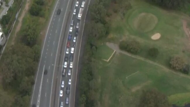 The inbound lanes of the Centenary Mwy are blocked after a crash at Indooroopilly. Picture: 7 News