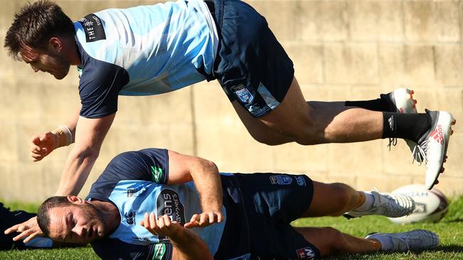 Injured skipper Boyd Cordner played a limited role at Blues training. (Photo by Cameron Spencer/Getty Images)