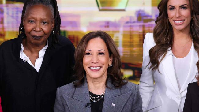 Kamala Harris in studio at ABC during a break during the recording of the show The View. Picture: AFP.