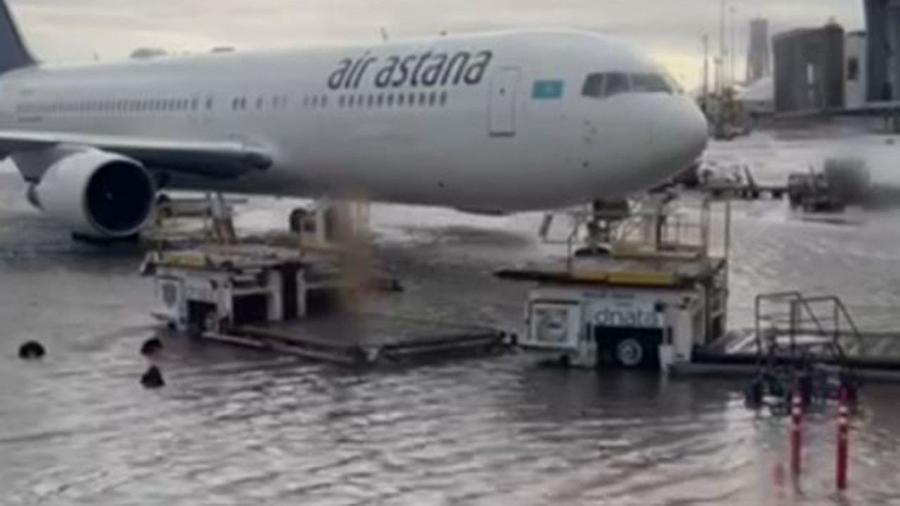 A plane in submerged waters in Dubai.