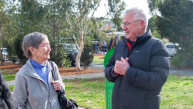 Voter Gabrielle Morgan with Independent candidate for Clark, Andrew Wilkie voting at a polling station in Glenorchy. Picture: Linda Higginson