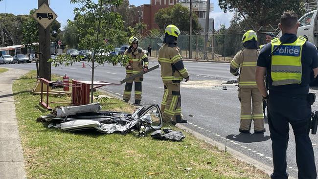 Emergency services have attended a crash at Central Park Avenue, Maribyrnong on Friday November 8, 2024. Two people have been taken to hospital. Picture: Himangi Singh