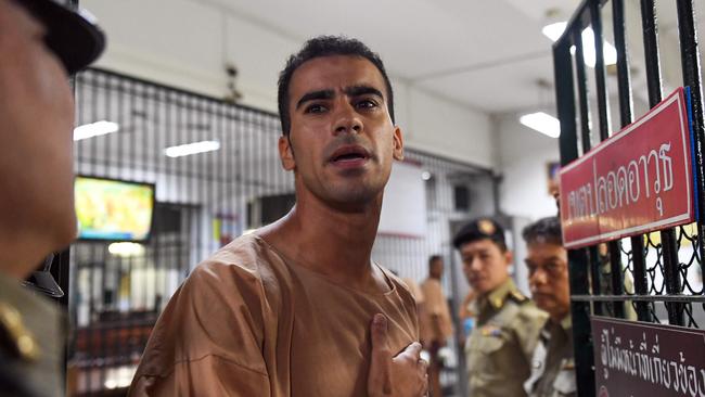 Hakeem al-Araibi is escorted to a courtroom in Bangkok earlier this week. Picture: AFP