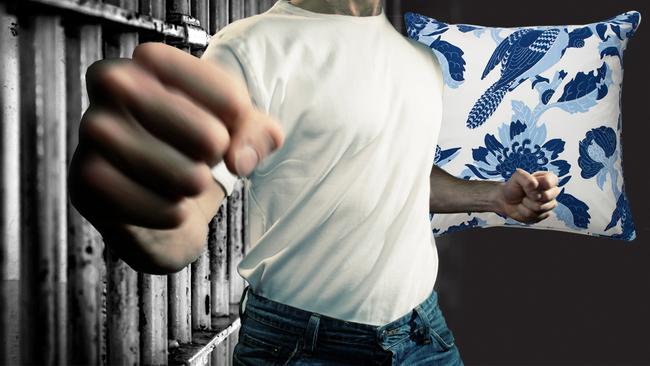 A career criminal locked in a Melbourne police cell while awaiting court over a bizarre 11-month crime spree hasn’t helped his cause by punching a fellow inmate who stole his cushion. Digitally altered generic image