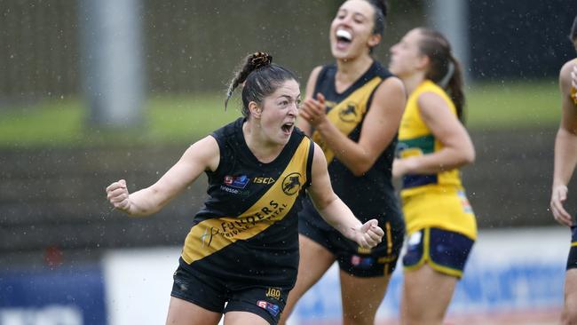 Glenelg's Ellie Kellock (front) was named in defence and skipper of the 2021 Advertiser SANFLW Team of the Year. Picture: SANFL