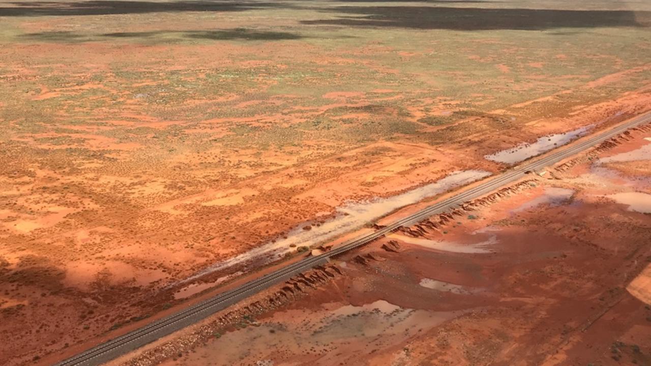 Sections of damaged track between Adelaide to Tarcoola. Picture: Australian Rail Track Corporation (ARTC)