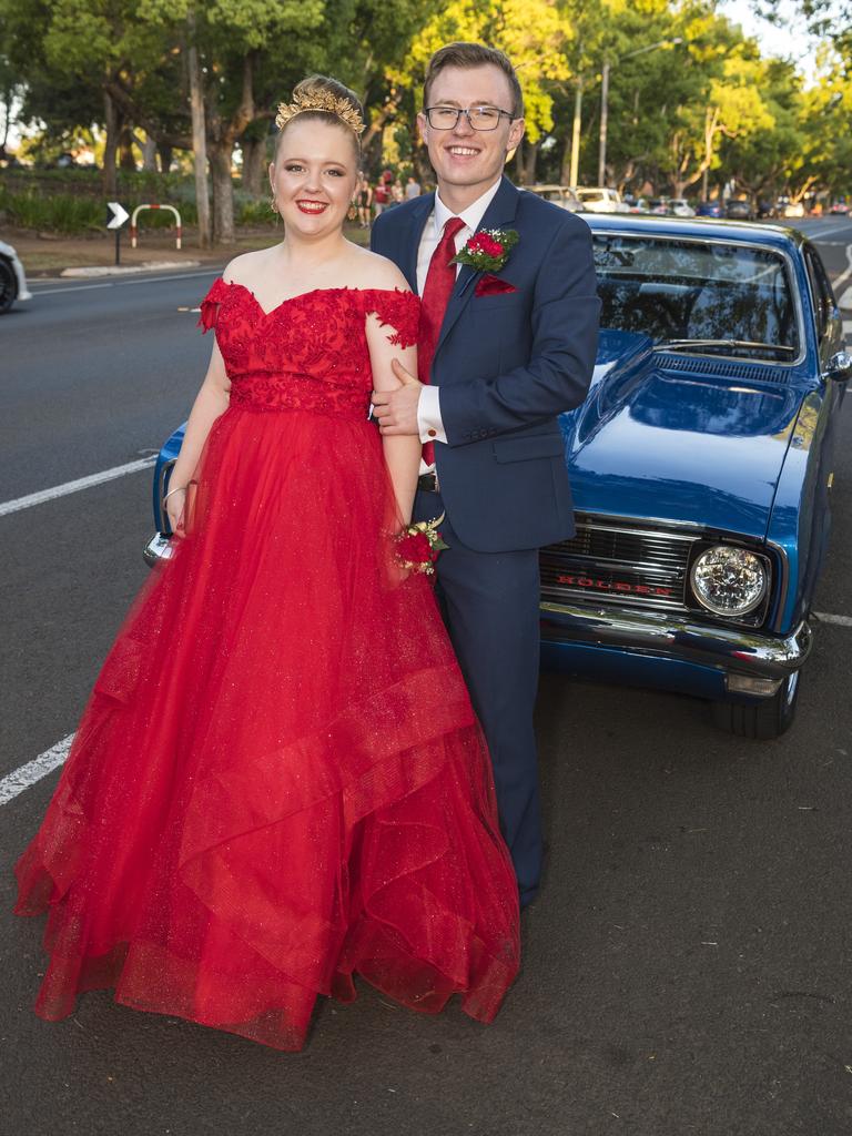 Graduate Caitlin Lang and partner Isaac Williams arrive at Mary MacKillop Catholic College inaugural formal at Cafe Valeta, Thursday, November 19, 2020. Picture: Kevin Farmer