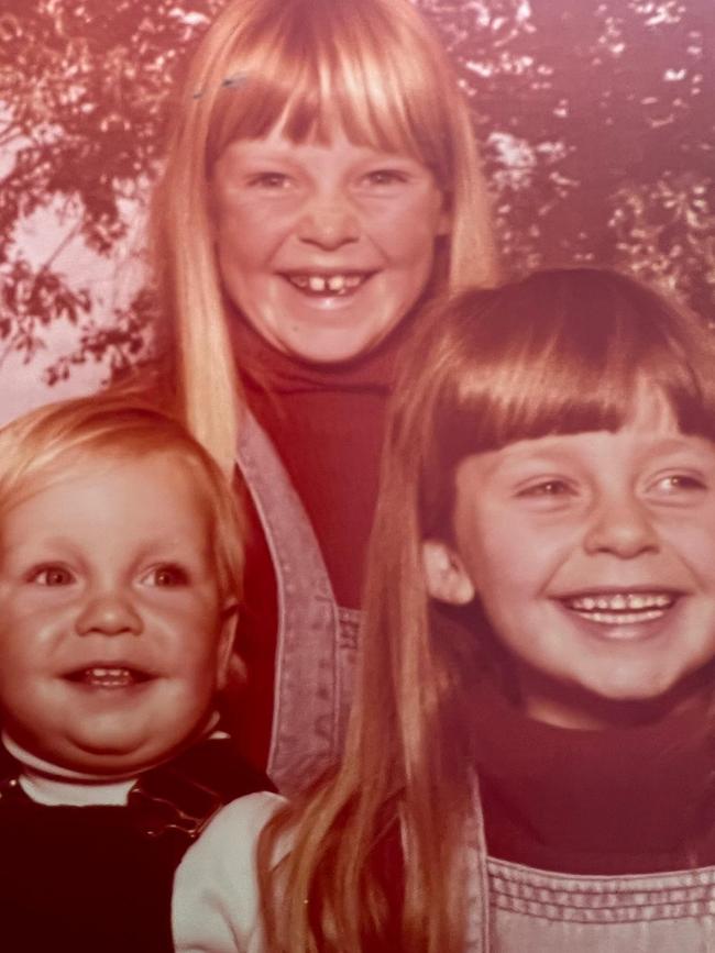 Brendan Cowell with sisters Jacqueline and Belinda, taken in 1979. Picture: Supplied