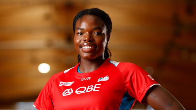 DAILY TELEGRAPH. NSW Swifts import Grace Nweke, who's the biggest new name in the sport this year and one of the highest-profile players in the world at the moment, photographed at Netball Central, Homebush. Friday 24/01/2025. Picture by Max Mason-Hubers