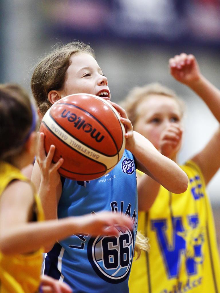 Geelong Wildcats v Lara Giants. Under 10s junior basketball at Geelong Arena courts on Saturday morning. Picture: Alan Barber