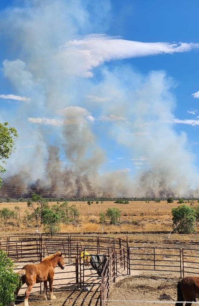 Terrified residents in Dirranbandi are in shock as a fast moving vegetation fire sweeps through the region. Picture: Olivia Hopkins