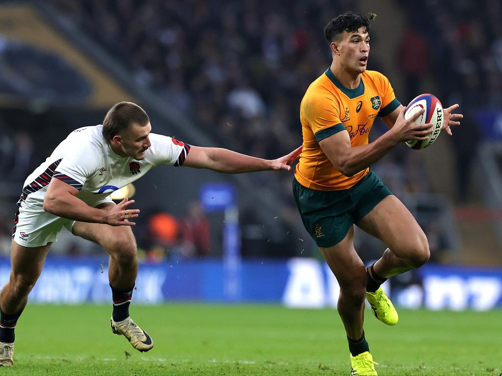 Joseph-Aukuso Suaalii was magnificent on debut for the Wallabies. Picture: Getty