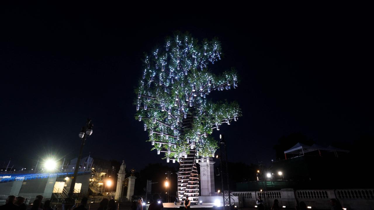 The "Tree Of Trees" created by Designer Thomas Heatherwick is pictured at special ceremony for the lighting of the Principal Beacon at Buckingham Palace in London. Picture: AFP