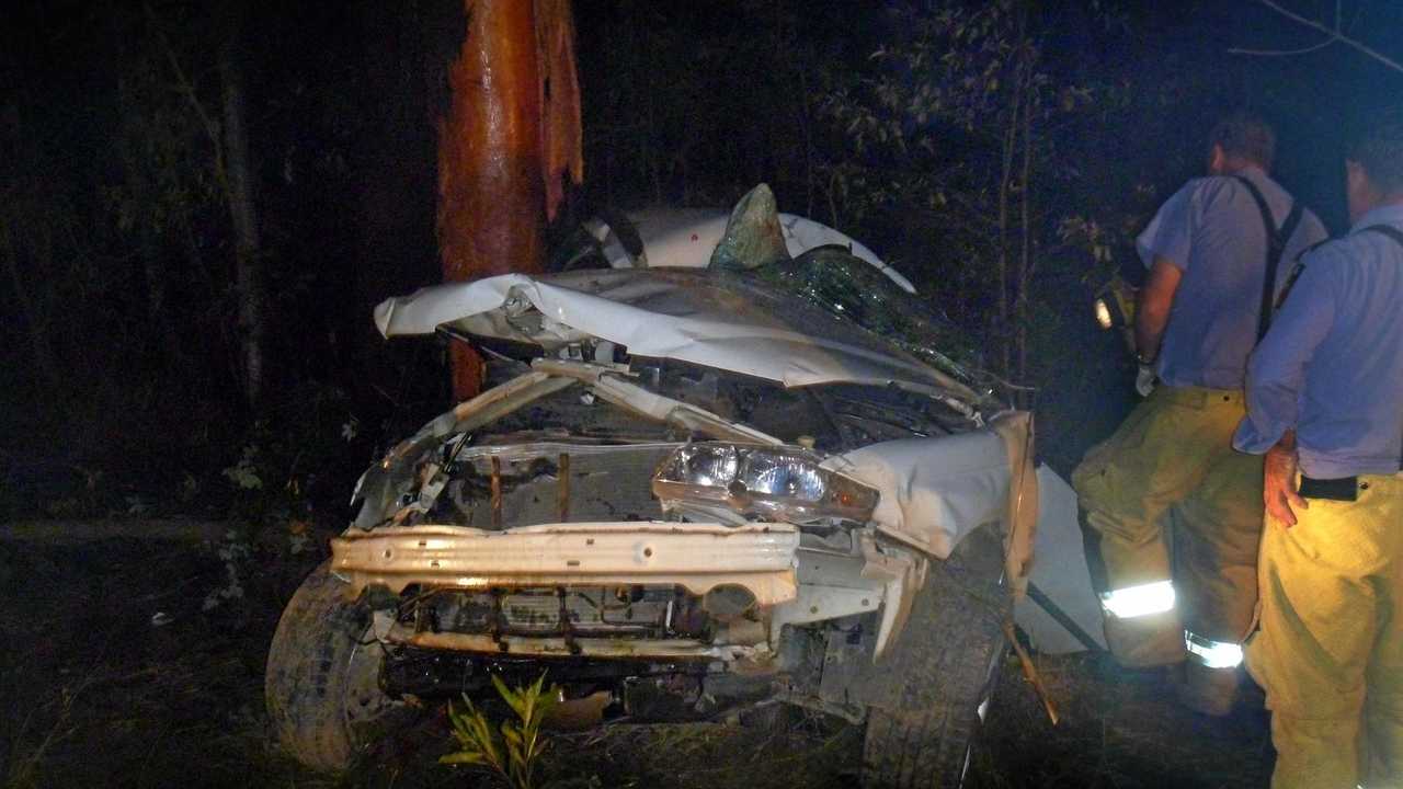 David Caffrey was confronted with this horrific crash scene in February, 2013 where he desperately tried to save the life of a driver clinging to life whose legs were "chopped off” after colliding with a tree. Picture: Contributed