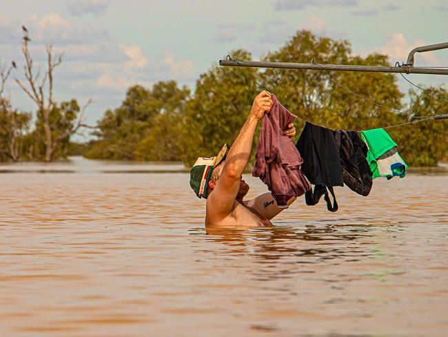 Flood waters from Tropical Cyclone Kirrily have reached Birdsville with those in the area having some fun in photos Picture supplied by Photographer Peta Rowlands Wangkangurru/Yarluyandi Traditional Owner of Birdsville