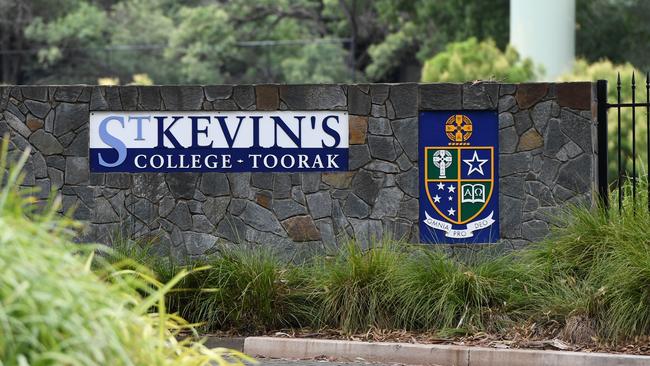 Signage is seen at St Kevin's College in Toorak, Melbourne, Thursday, February 20, 2020. Court action by a teacher has put more pressure on St Kevin's College in Melbourne after the school's headmaster resigned following a child-grooming scandal. (AAP Image/Erik Anderson) NO ARCHIVING