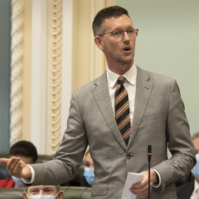 Minister Mark Bailey was on the receiving end of Jarrod Bleijie’s spray.