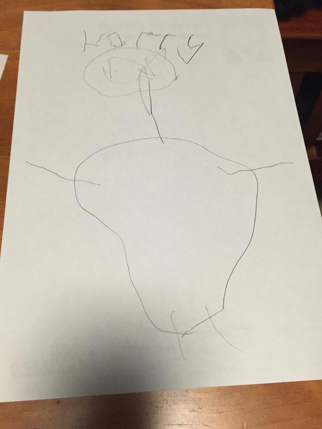 The drawing Lisa Oldfield’s son Harry created depicting her, which led her to get liposuction.