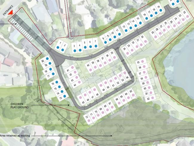 Map showing layout of proposed manufactured home estate at Avoca Beach.