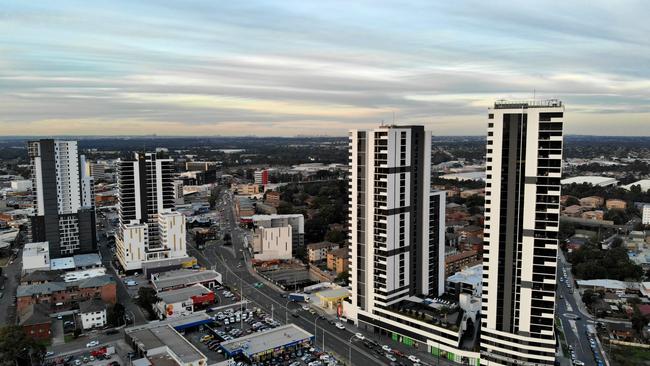 An aerial view of part of the Liverpool CBD. Picture: Toby Zerna