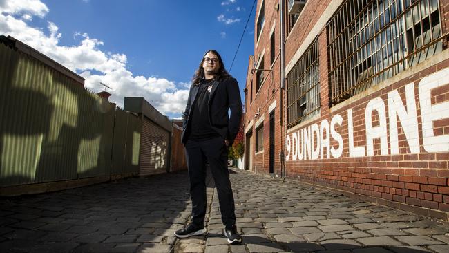 Matt Gudinski outside the Mushroom Group’s Melbourne office, soon after he was announced as the company’s new CEO in April 2021. Picture: Aaron Francis