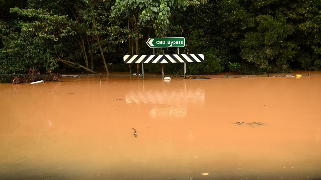 Floodwater inundates a road on March 29 in Lismore, Australia. Picture: Dan Peled/Getty Images