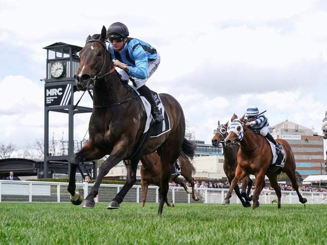 Asfoora ridden by Mitchell Aitken wins the Metcap Finance Schillaci Stakes at Caulfield Racecourse on October 14, 2023 in Caulfield, Australia. (Photo by Scott Barbour/Racing Photos via Getty Images)