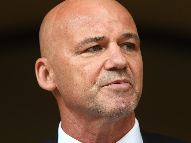 Ex-NSW detective Gary Jubelin gives a statement as he leaves the Downing Centre Local Court in Sydney, Wednesday, April 8, 2020. Jubelin has been convicted and fined $10,000 for making illegal recordings during the investigation into missing toddler William Tyrrell. (AAP Image/Dan Himbrechts) NO ARCHIVING