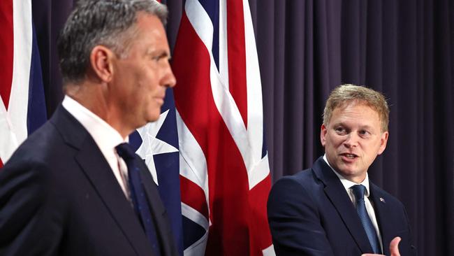 Defence Minister Richard Richard Marles and British Defence Secretary Grant Shapps in Canberra in March. Picture: AFP