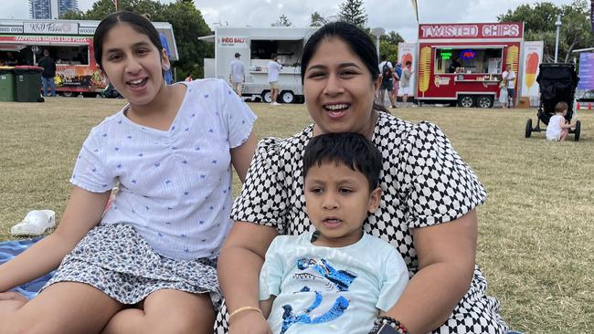 Hannah, Pooja and Hamish Thakur celebrating New Year’s Eve at the Broadwater Parklands.