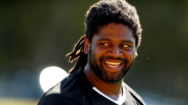 Jamal Idris is all smiles at Wests Tigers training. Picture: Gregg Porteous