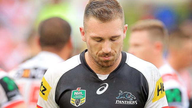 Cartwright walks off after the Panthers’ loss to the Dragons. Photo: Mark Evans
