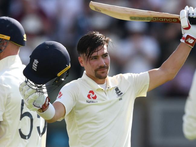 BIRMINGHAM, ENGLAND - AUGUST 02: Rory Burns of England celebrates reaching his century during day two of the 1st Specsavers Ashes Test between England and Australia at Edgbaston on August 02, 2019 in Birmingham, England. (Photo by Gareth Copley/Getty Images)