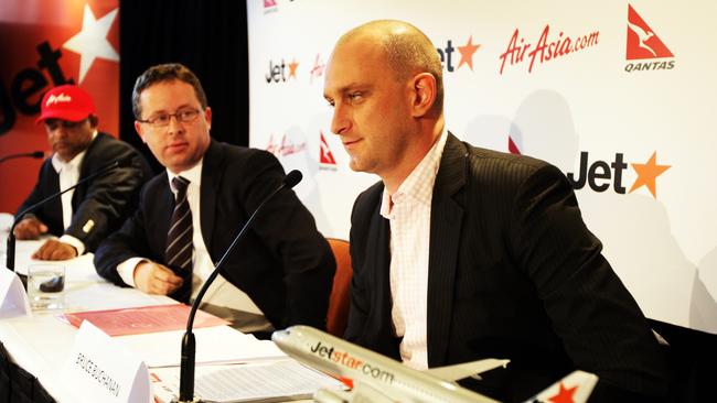 Bruce Buchanan during his days as Jetstar chief, with then Qantas boss Alan Joyce and AirAsia’s Tony Fernandez.