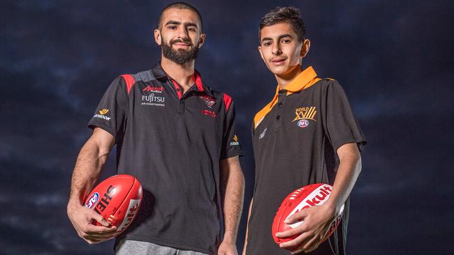 Essendon star Adam Saad’s younger brother Noah will play for the AFL world team as he attempts to follow in his brother’s footsteps. Picture: Jake Nowakowski