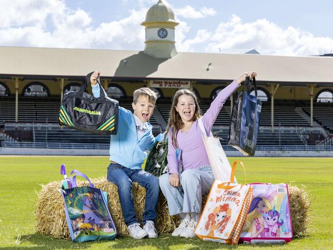 Max and Poppy Mahony from New Farm with Ekka showbags: Picture: Richard Walker