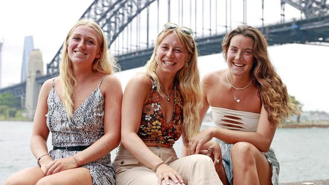 Caitlin Jeffery (left), with Izzy Morgan and Hannah Rae, says NYE in Sydney is a ‘bucket list’ item. Picture: Tim Hunter