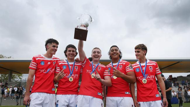 Illawarra South Coast Dragons celebrate win in the Laurie Daley SLE Cup Grand Final. Picture: Sue Graham